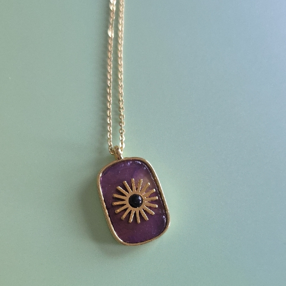 Gold and Purple Pendant Necklace